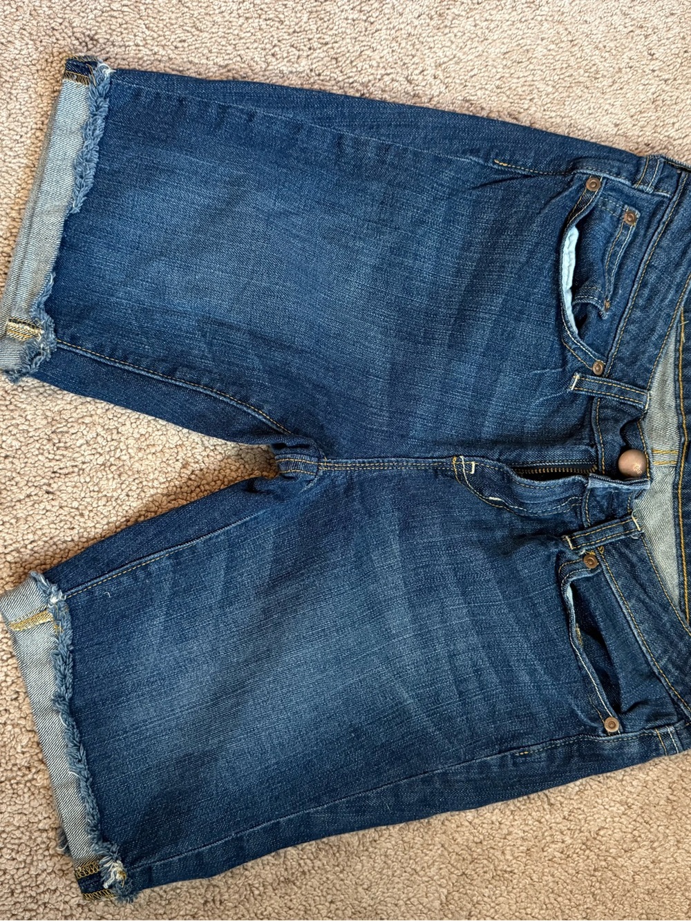 GAP Dark Blue Denim Bermuda Shorts with Frayed Hem